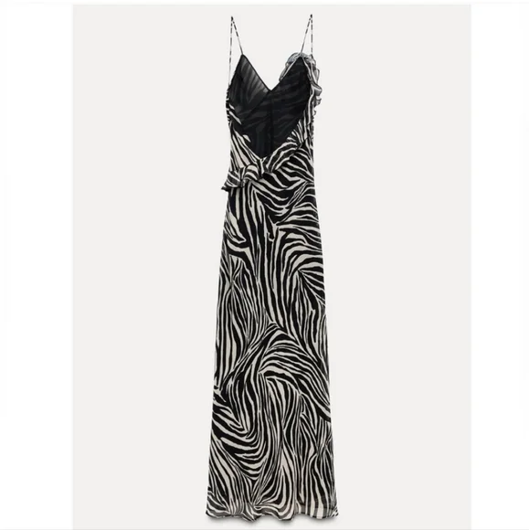 Zara Ruffled Maxi Dress Zebra Size S - Picture 9 of 11